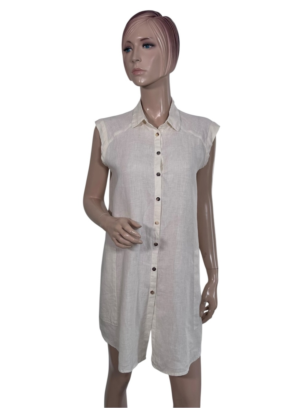 Click Color Me Cotton 100% Linen Shirt Dress Button Front Pockets Medium